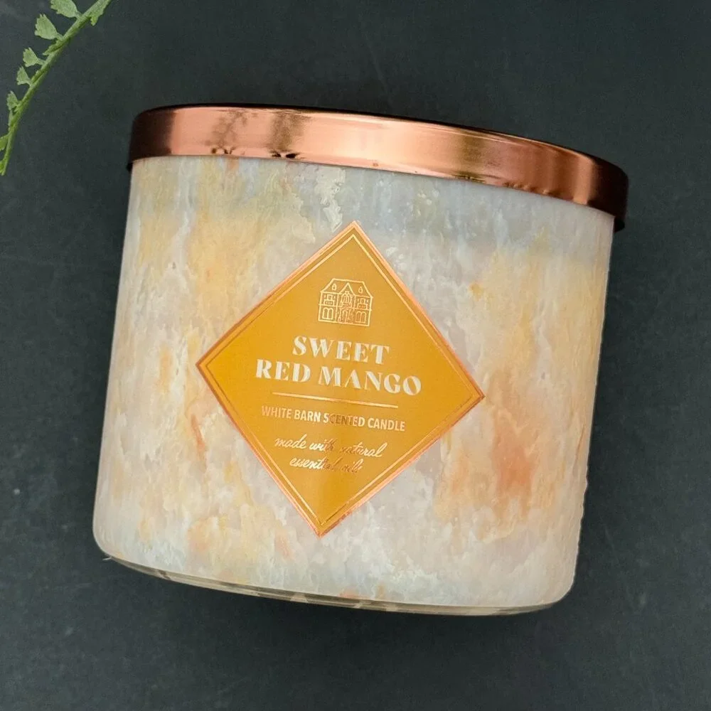 BBW Sweet Red Mango White Barn Bath & Body Works 3 Wick Candle